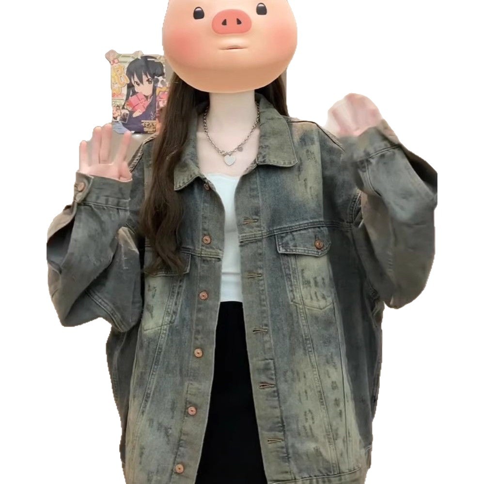 Picture of American washed autumn denim jacket for women, vintage 2025 design new loose jacket top, casual fashion