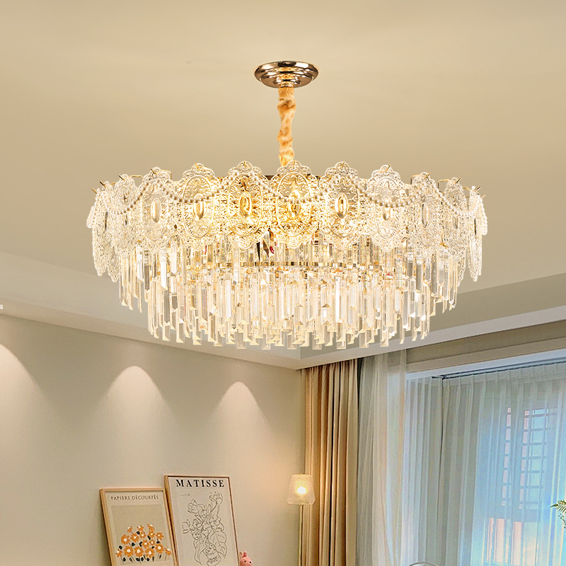 Light Luxury Modern Classic Glass Round Chandelier Villa Living Room Duplex Floor Lamp Hotel Wedding Banquet Hall Led Chandelier