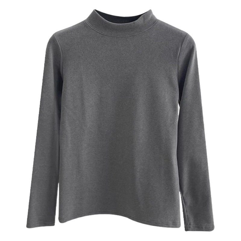 German velvet semi-high collar base shirt women's autumn and winter 2023 new black long sleeve t-shirt warm round neck top all-match