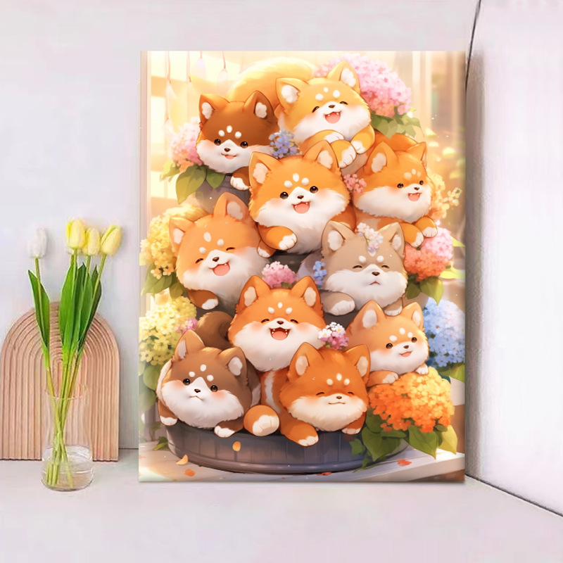 Picture of Cartoon bouquet digital oil painting diy oil painting handmade coloring paint painting filling hand painted decorative painting