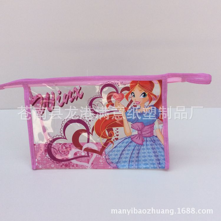 Factory Direct Supply Cosmetic Storage Bag Transparent Pvc Zipper Bag Sewn Hot-Pressed Pvc Color Printed Cartoon Stereo Bag