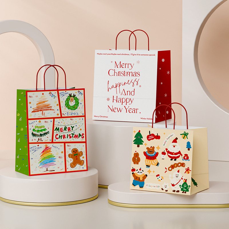 Customized Christmas Gift Bag Kraft Paper Bag with Logo Printed on It, Large and Small Satchel Birthday Gift Bag 3 Classy Customization