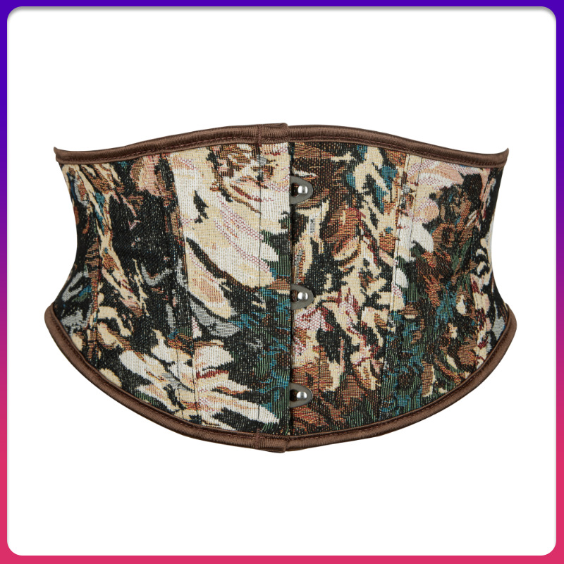 Retro waist girdle new oil painting style big flower European and American traditional strap waist seal three-button short slim belt