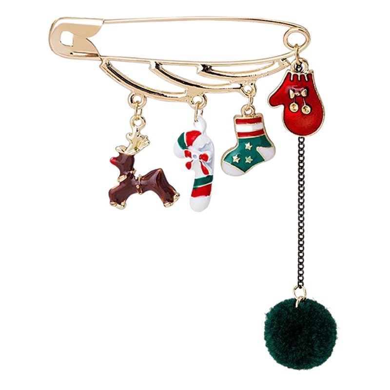 New Japanese and Korean Creative Christmas Tassel Fur Ball Brooch Snowman Elk Crutch Gloves Pin Collar Pin