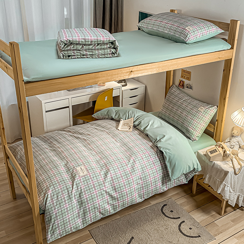 Picture of Bedding Three-Piece Set for Single Bed, Plaid Bed Sheet, Duvet Cover, Solid Color Set, Six-Piece Set for Student Dormitory, Reactive Printing and Dyeing