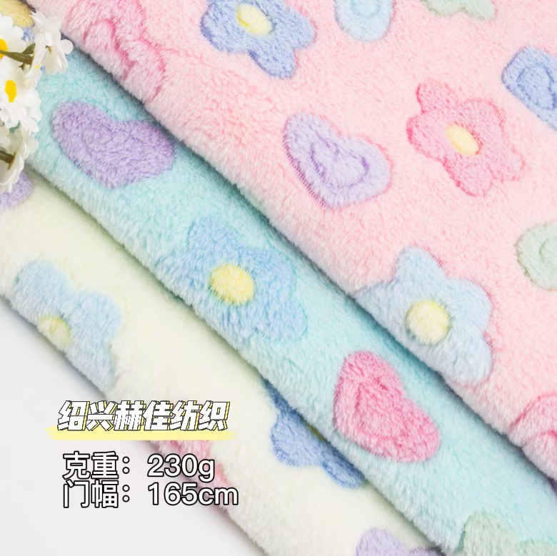 Spot Double-Sided Flannel Coral Velvet Offset Printing Flower Clothing Fabric Home Shoes and Hats