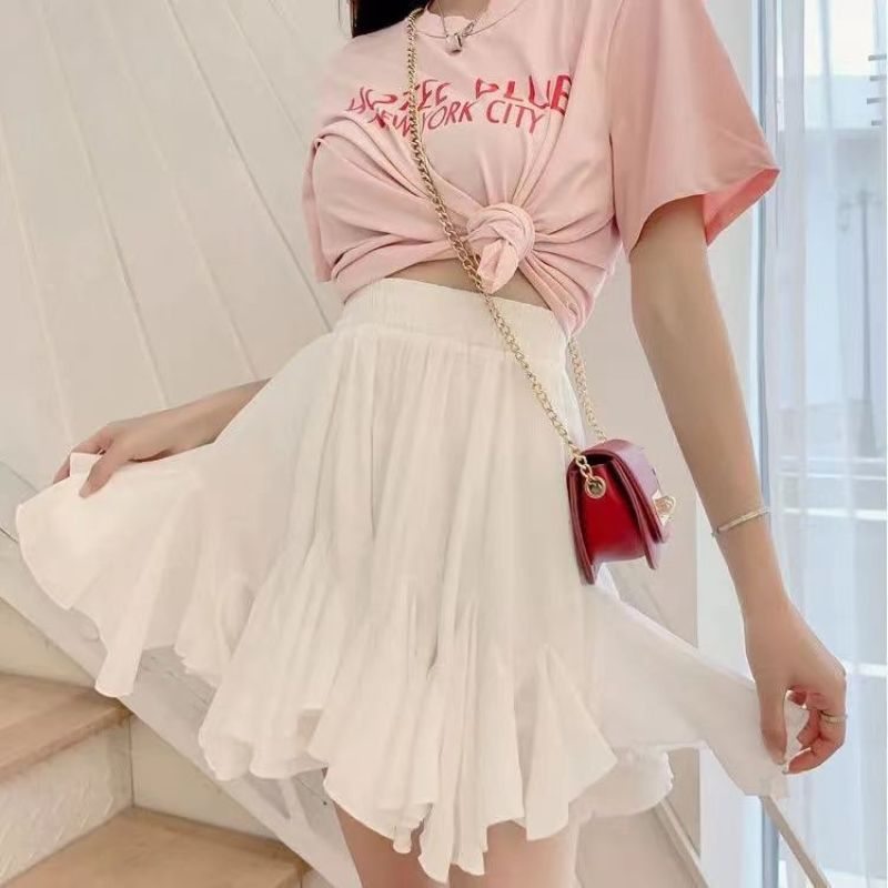 Short Skirt Women's Ruffled Skirt New Summer Women's Versatile Slimming Look High-Waisted Tutu Skirt A-Line Skirt Pleated Skirt