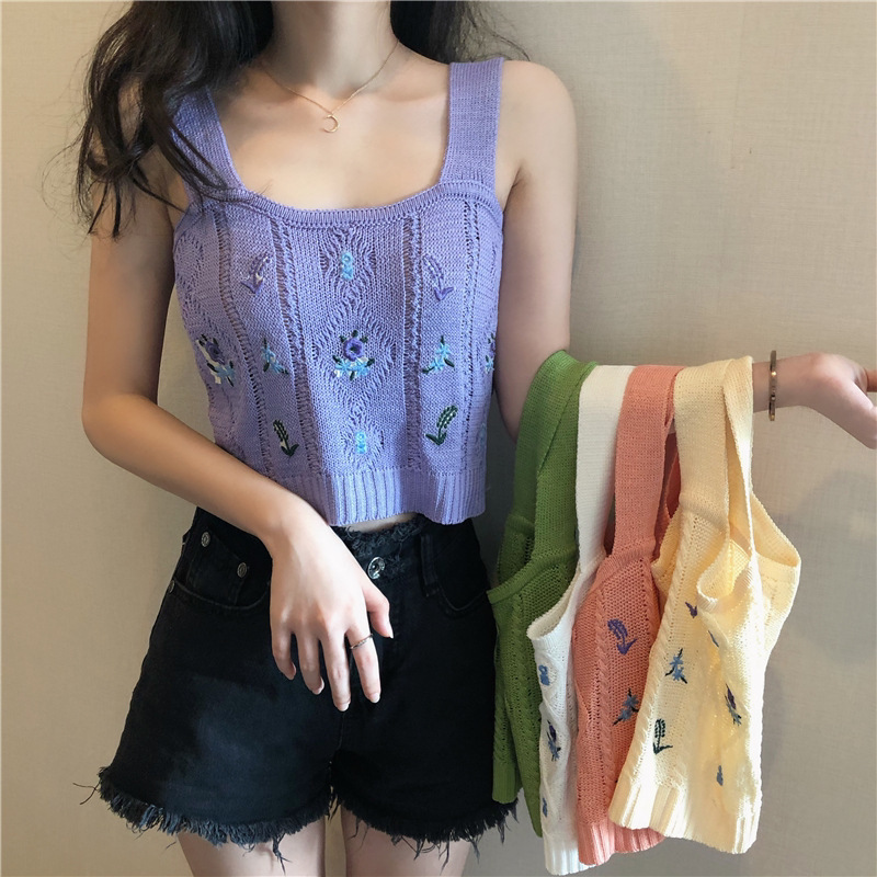 Hyun-Ya Style Spice Girl Camisole Women's Summer Inner Wear Design Sense Base Knitted Short Top Outer Wear Trendy Instagram Style