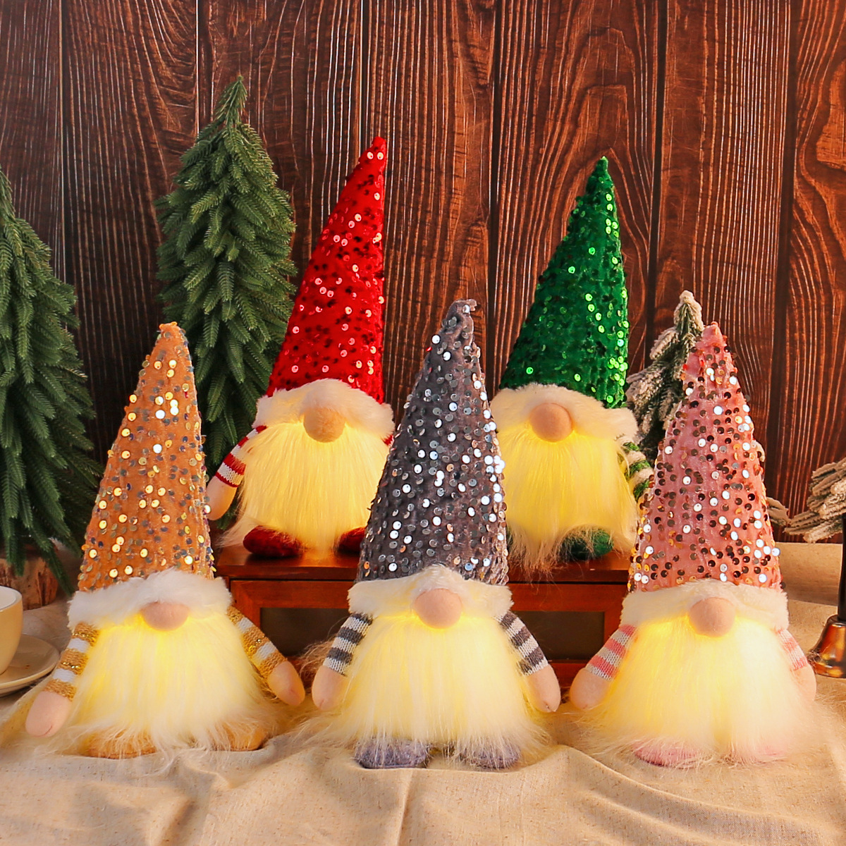 Crystal Christmas decoration Christmas sequins with lights Rudolph doll Christmas luminous faceless doll ornaments