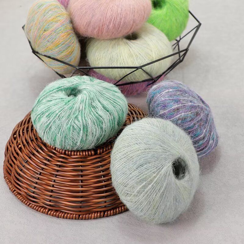 New gradient segment dyed silk and mahair fine thread group hand woven diy hat sweater scarf factory wholesale
