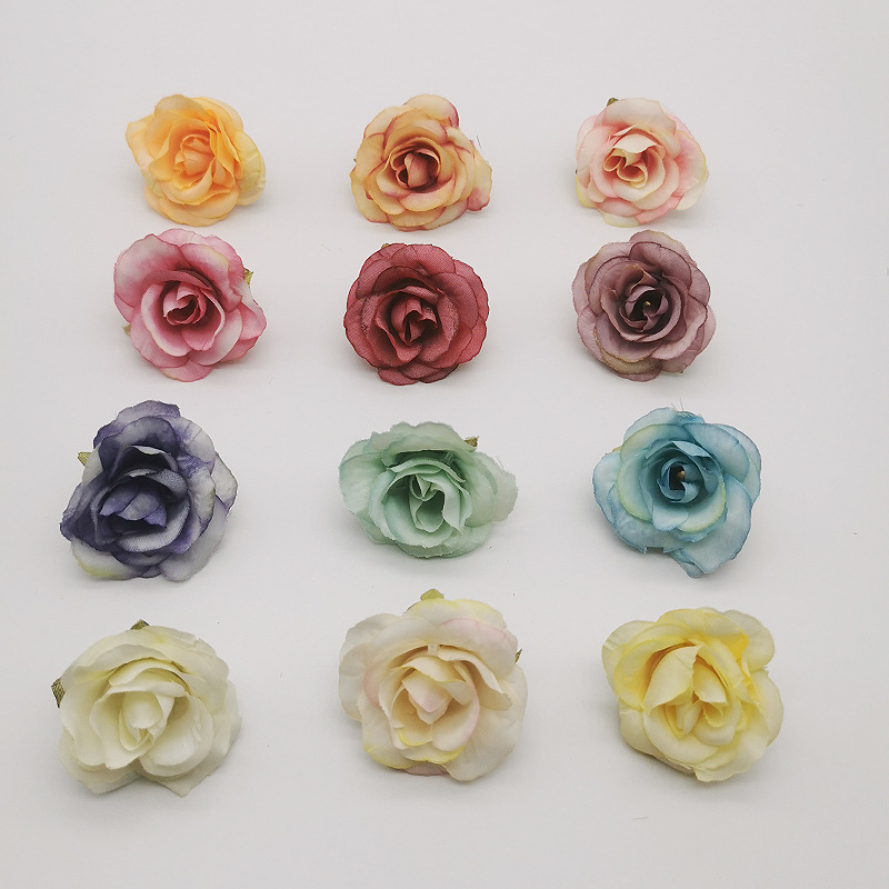 Simulation of Rose head hand decorative accessories European gradient color Tea Flower Bud DIY forest handmade garland material
