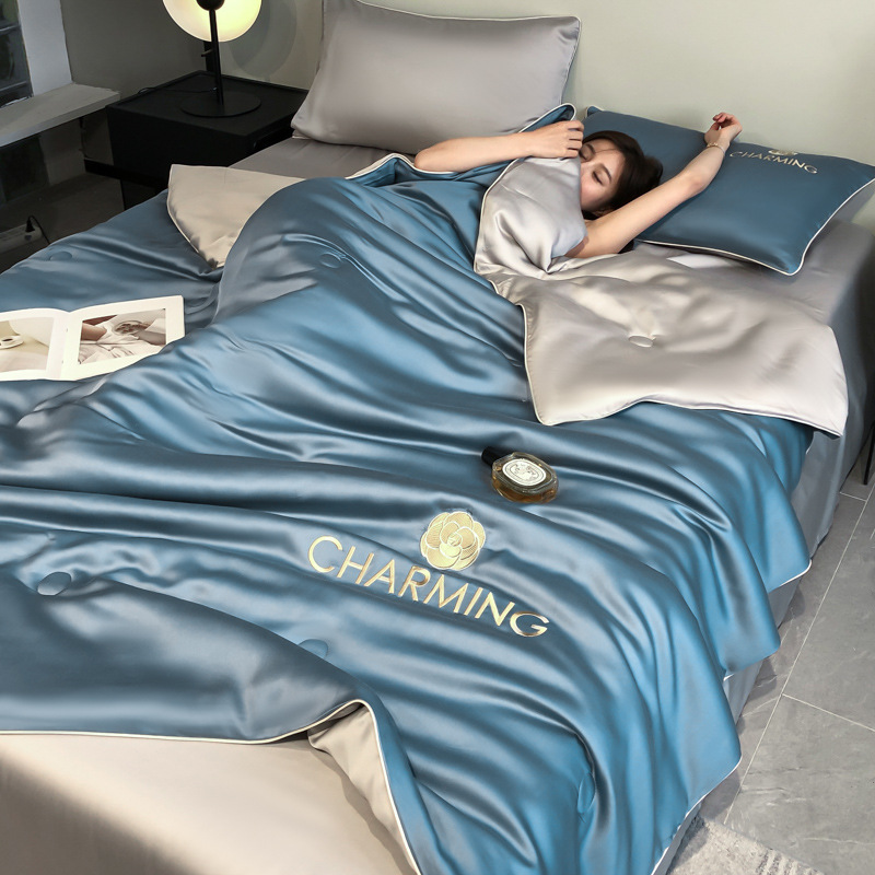 Picture of Class a Washed Ice Silk Summer Quilt Four-Piece Set of Summer Cool Quilt That Can Sleep Naked, Embroidered Air-Conditioned Quilt, Cool Silk Summer Thin Quilt