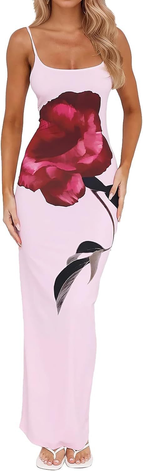 Picture of Autumn 2025 New Elegant Temperament Tight Low-cut Contrast Color Rose Print Design One Step Sling dress