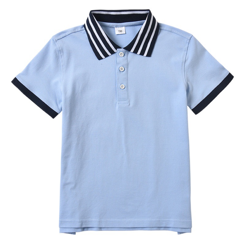 Children's polo shirt short sleeve light blue summer boys' and girls' cotton lapel T-shirt sky blue primary school uniform t