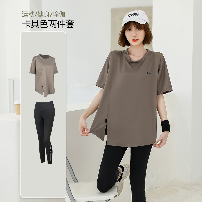 Picture of Running suit Women's Summer Outdoor Morning Running Sports Long-sleeved Three-piece Set Loose plus size Yoga Fitness Suit for Beginners