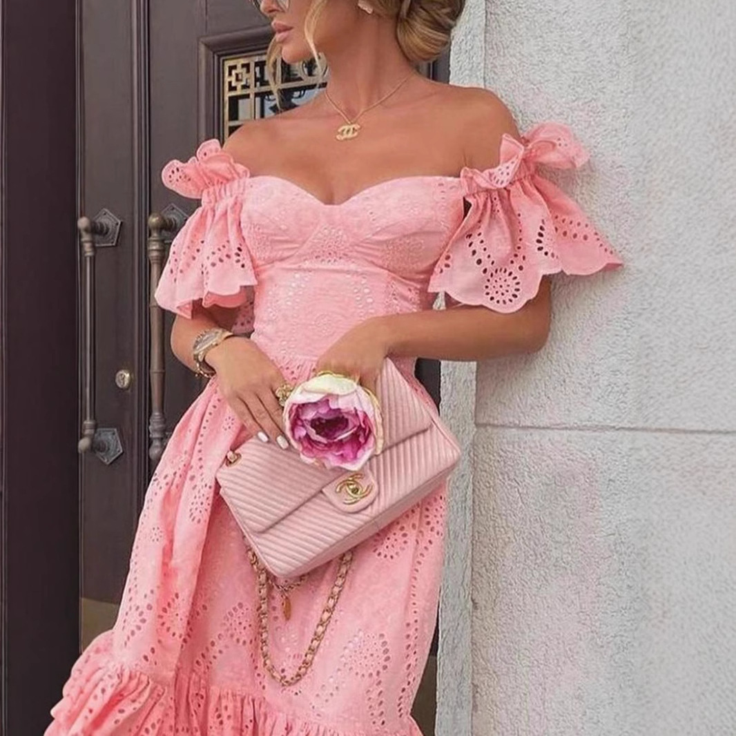 2021 Autumn Foreign Trade New Women's Clothing Amazon Independent Station Sexy One Shoulder Polka Dot Dress Long Skirt