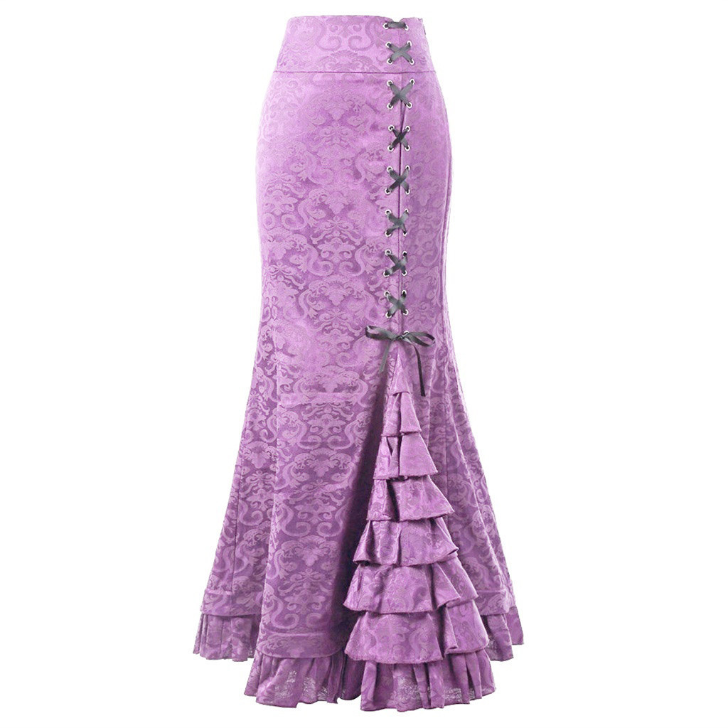 Picture of 2024 Halloween Jacquard Fishtail Skirt Steampunk Retro Skirt Gothic Skirt Victoria Long Skirt