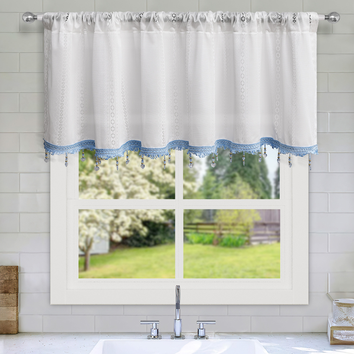 SHEIN Finished Products Cross-border New French Lace Wear Rod Short Curtain Kitchen Shading Partition Curtain Small Curtain