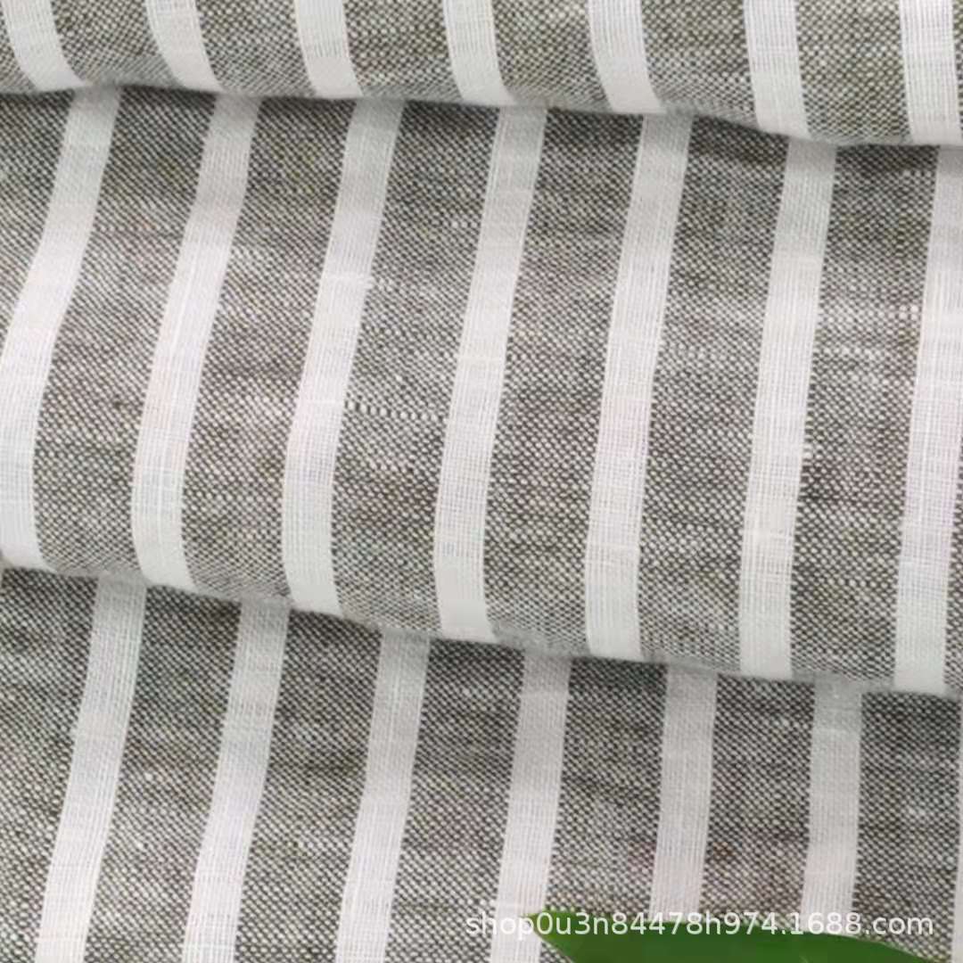 Picture of Pure Linen Green and White Striped Curtain Fabric Wide Stripesd Pure Linen Bedding Fabric Linen Quilted Quilt Fabric