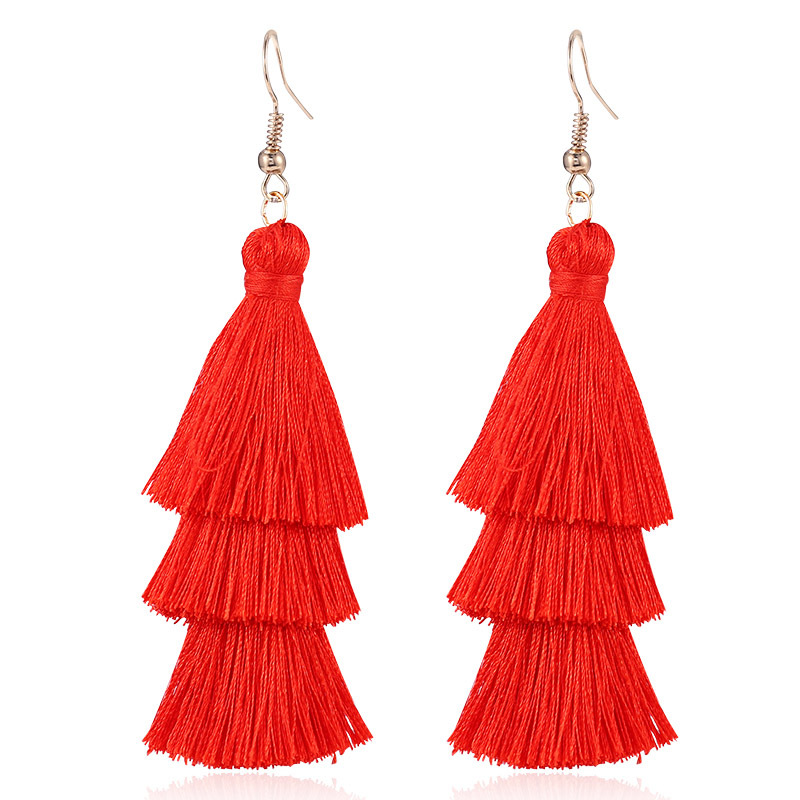 European and American new fashion temperament simple Bohemian long multi-layer tassel earrings women's jewelry wholesale direct sales