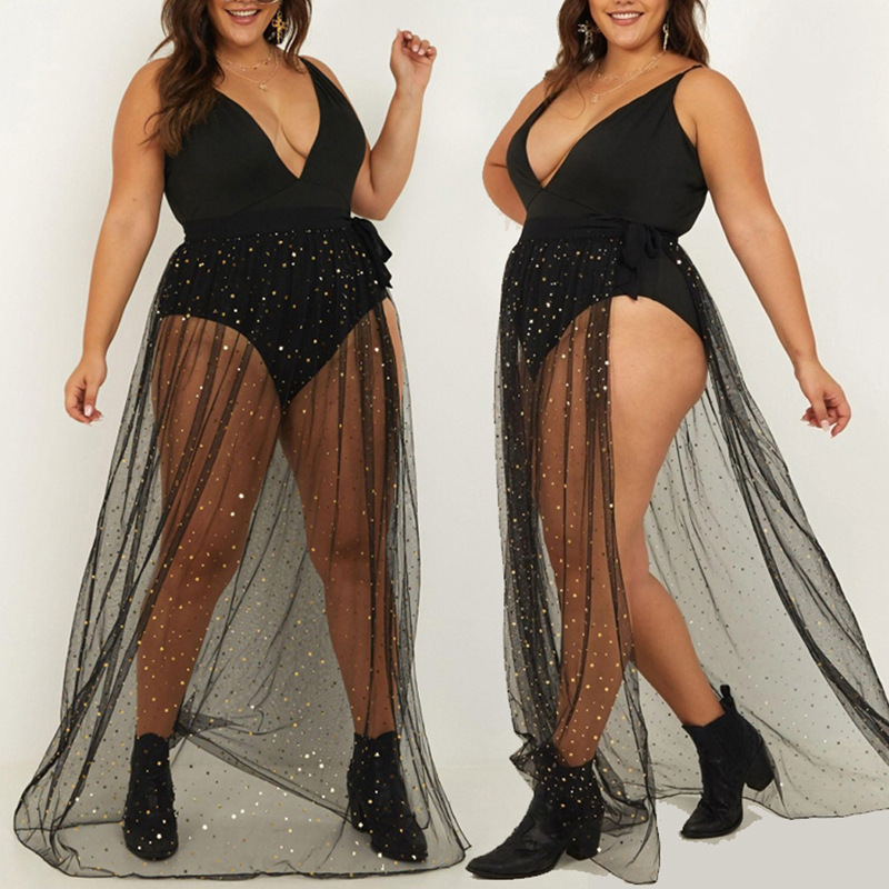 European and American Clothing Sequined Mesh Skirt Amazon Cross-Border Beach Bikini Lace-Up Skirt Curtain Cover-Up Cross-Border Now