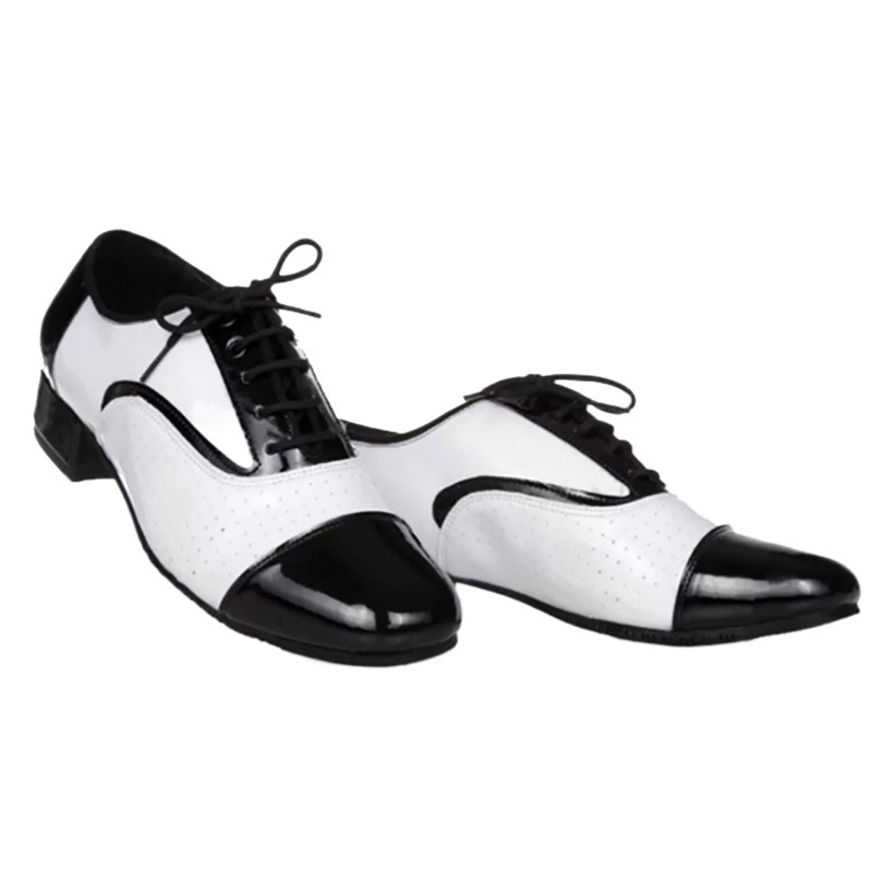 Latin dance shoes men's leather black and white international dance shoes square dance adult breathable soft bottom modern dance ballroom dance