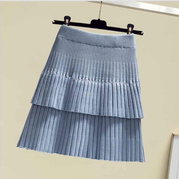 Picture of Trendy Autumn Skirt Korean Style Women's High Waist Cake Skirt Pleated Skirt Knitted Spring and Autumn Women's Stitching Short Skirt