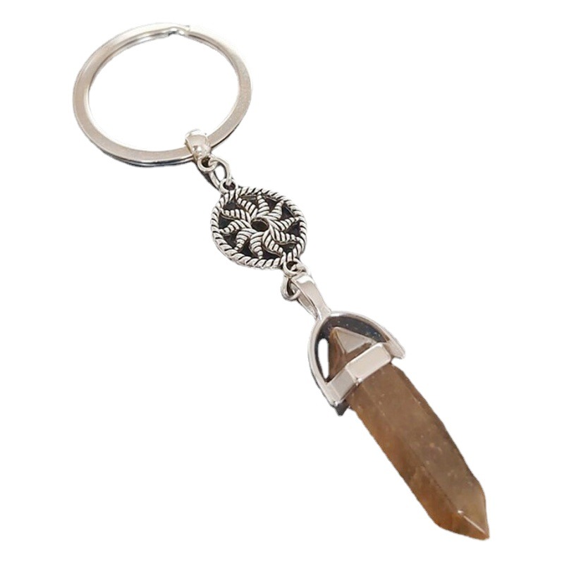 Foreign trade new 3D Lotus Crystal hexagonal column keychain fashion creative gift key chain bag pendant