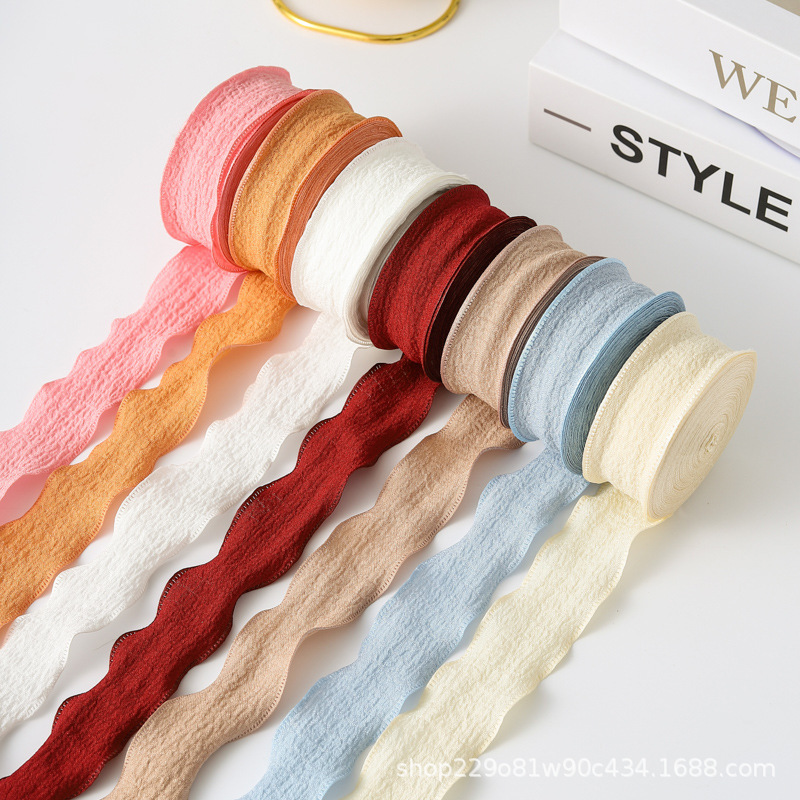 2.5cm Linen Advanced Fishtail Yarn Ribbon Texture Ruffled Folding Ribbon Floral Cake Box Ribbon Bag