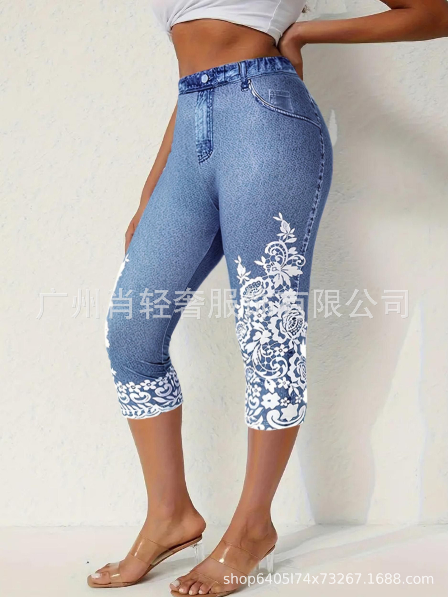 European and American New Women's Digital Printed Slim-Fit Leggings Cropped Pants