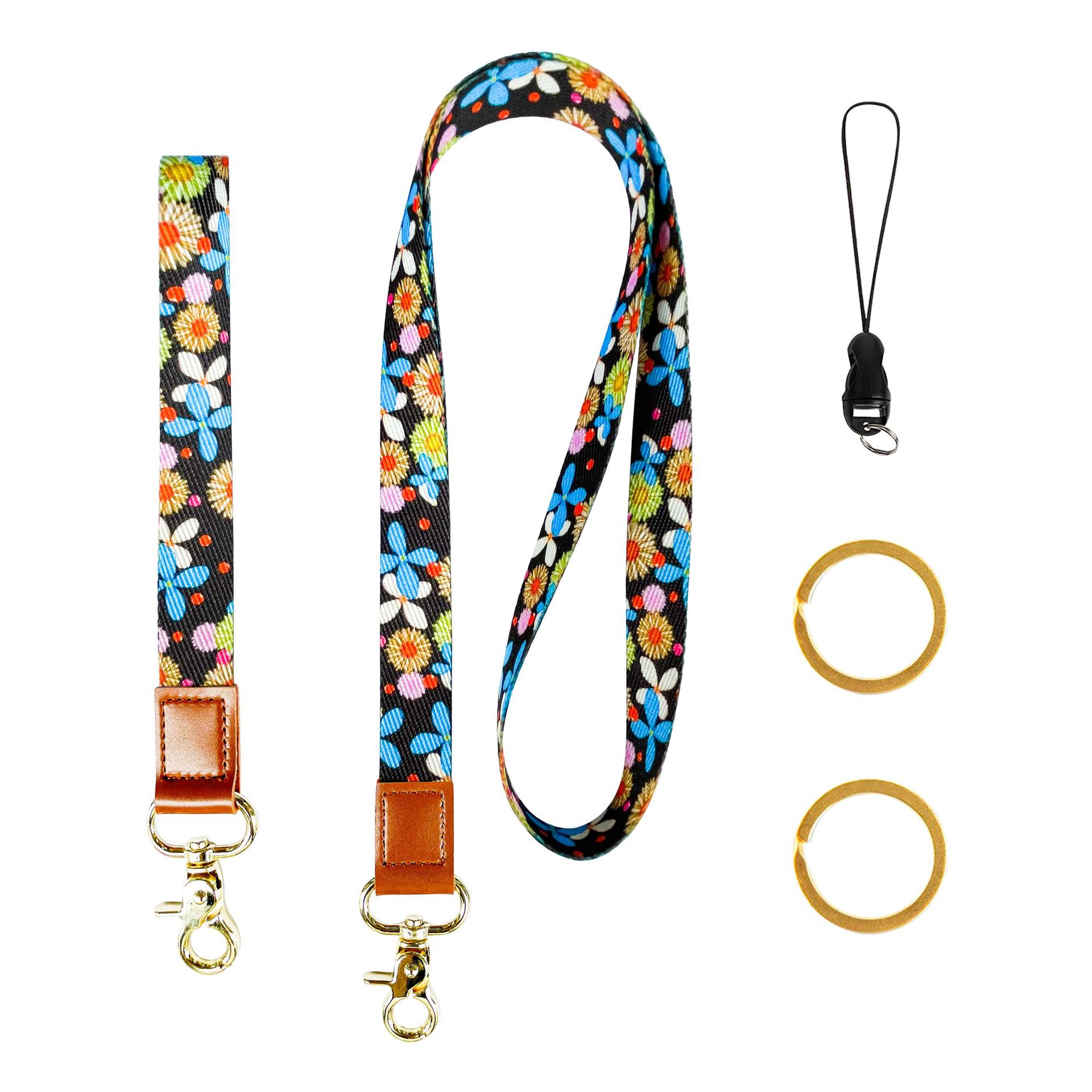 Picture of Cactus Peony Flower Floral Polyester Wrist Strap Thickened Leopard Certificate Lanyard Mobile Phone Rope
