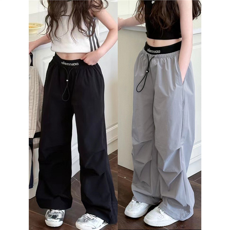 Pola Korean Kidsren's Clothing Girls Thin Cargo Pants 2024 Summer Kidsren's Quick-Drying Sports Casual Pants Boys Straight Pants