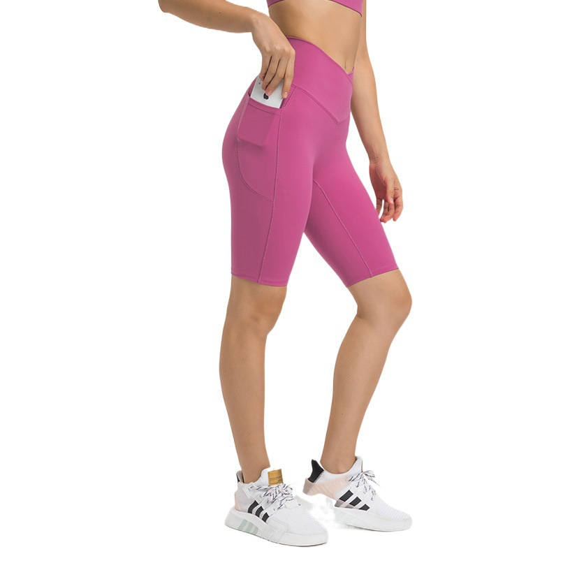 Picture of A generation of new waist cross umbilical stretch yoga pants side pocket stretch hip fitness pants
