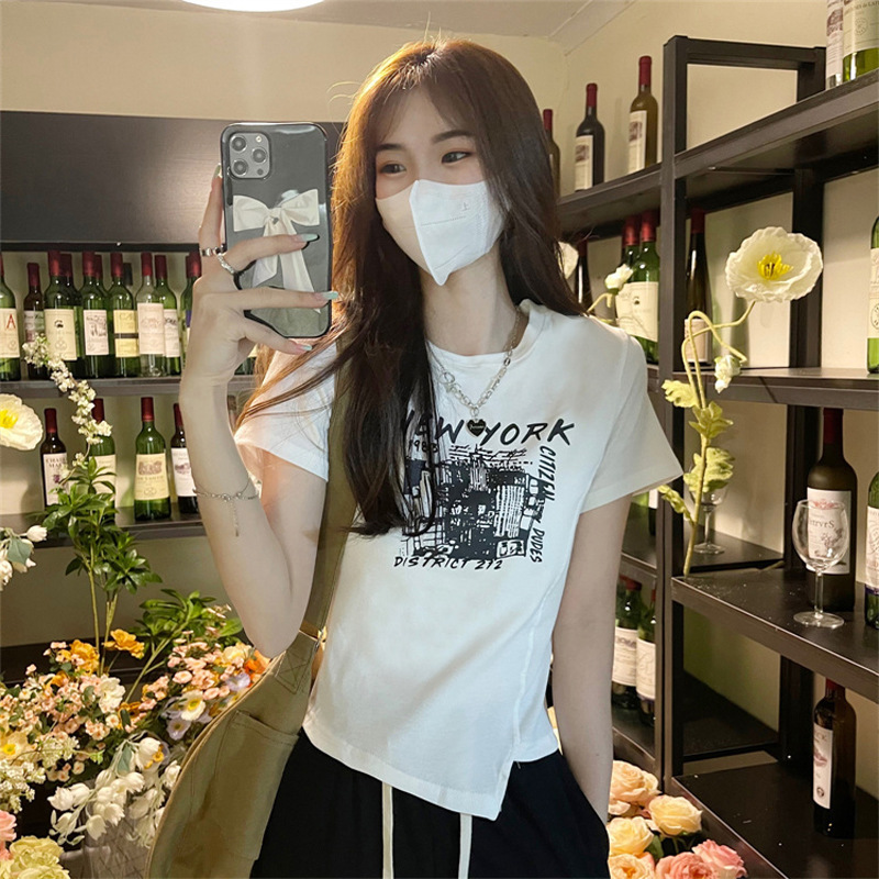 Hot Girl Style Design Short T-Shirt Summer 2025 New Asymmetrical Chic Niche Ins Short-Sleeved Top Women's Trend