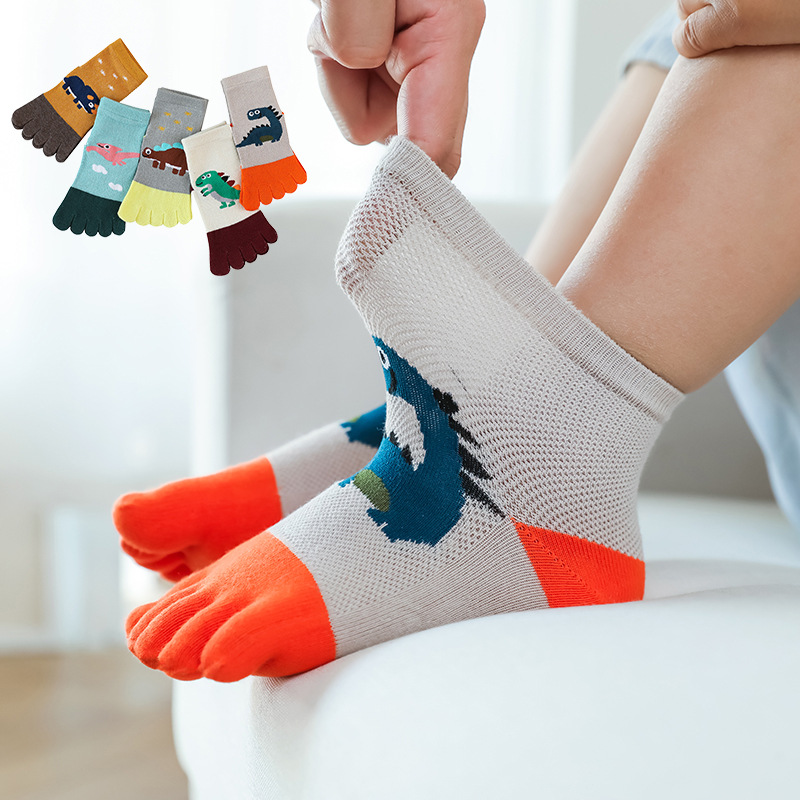 New Cotton children's five-finger socks mesh breathable cartoon cotton 1-4 years old 5-9 years old