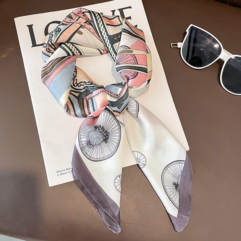 2023 Korean Style Spring and Autumn New Fashion Imitation Silk 70 Small Square Scarf Women's Silk Scarf Decorative Professional Scarf Shawl Scarf