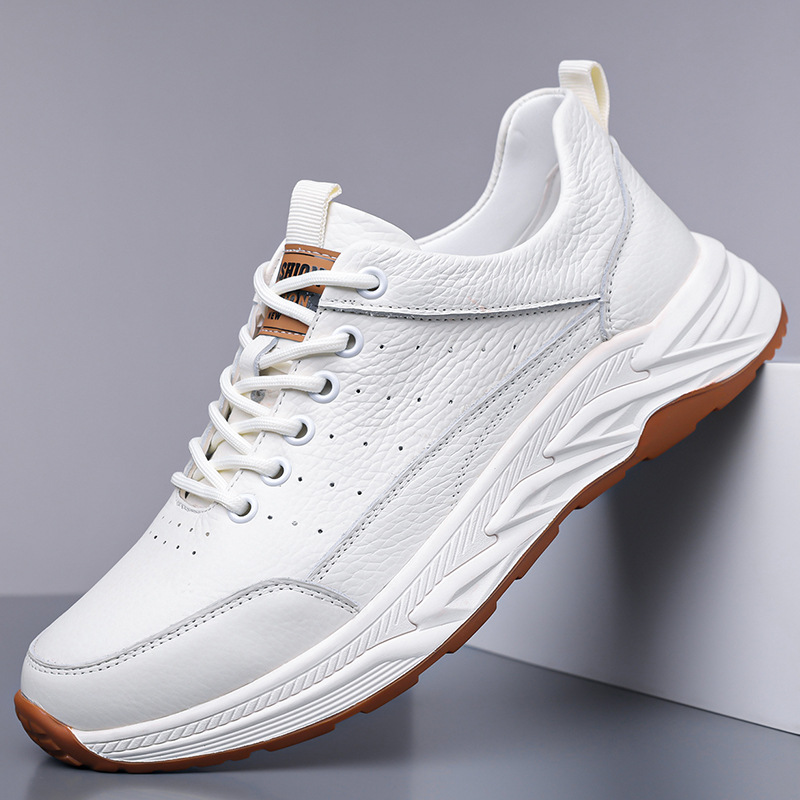 2025 Spring and Autumn New Men's Genuine Leather Casual Leather Shoes Men's Sports Breathable Easiest for Match Lace-Up Trendy Shoes 15758