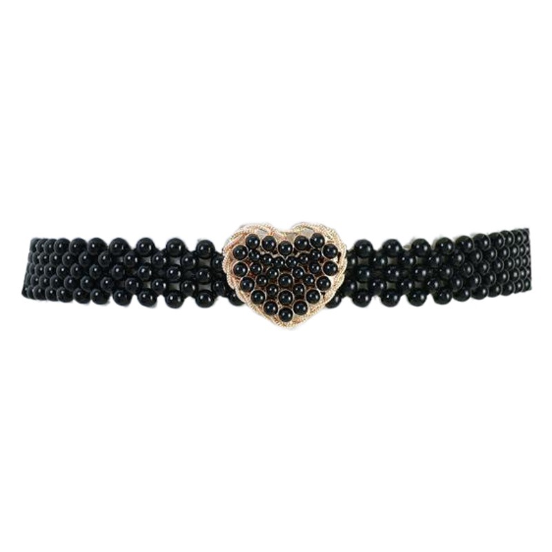 Elastic Black Pearl Belt Women's Wide Decorative Dress Korean Style Fashion Versatile Waist Sweater Waist Chain Skirt Belt