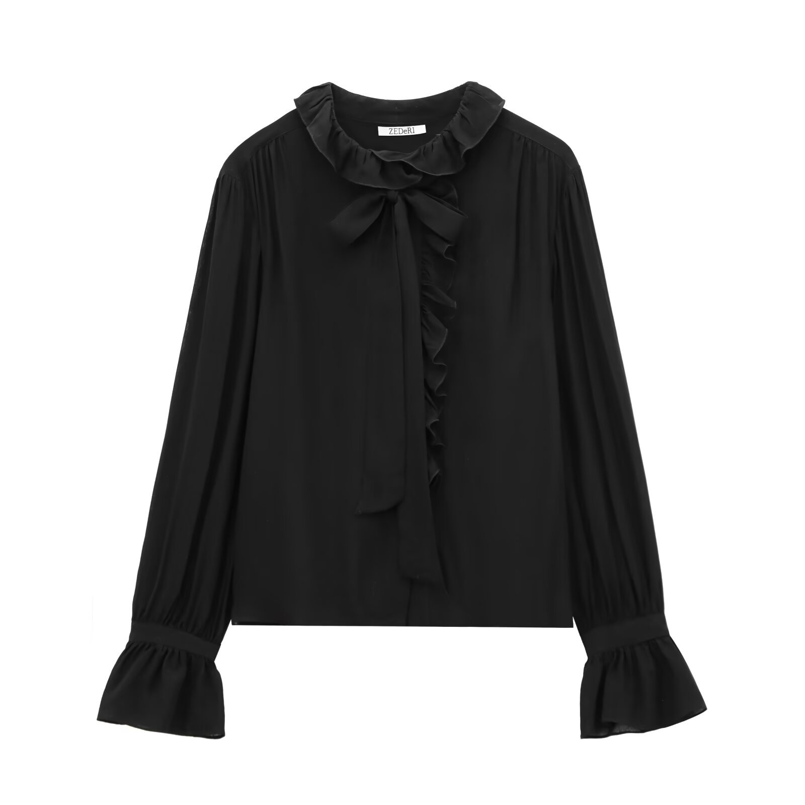 ZA cross-border women's clothing wholesale European and American style new collar ruffled lace-up niche long sleeve shirt 77059069