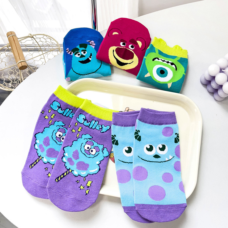 Girl's Heart Cute Cartoon Funny Straight Socks Casual Short Socks Boat Socks Sports Shallow Mouth Hair Strange Strawberry Bear Cotton Socks