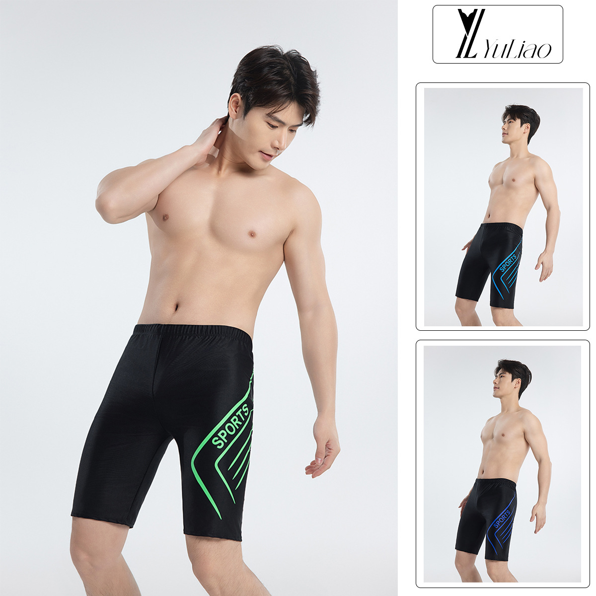 Adult men's swimming trunks five points anti-embarrassment swimsuit quick-drying boxer long beach swimming trunks professional hot spring equipment