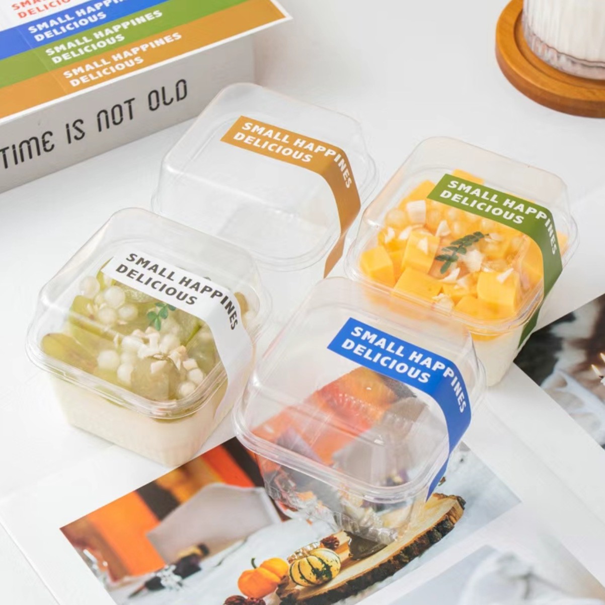 Square Soy Milk Mousse Cake Packaging Box, Wood Bran Cup, Fruit Salad Packaging Box, Tiramisu Baking Pastry Box