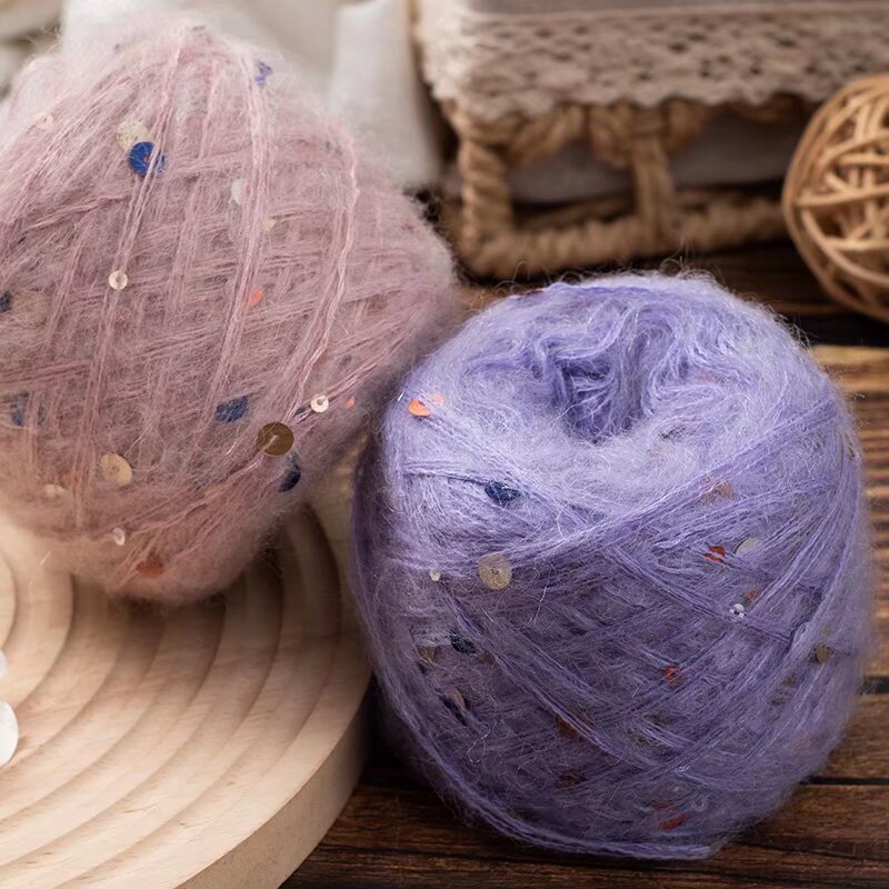 Sequin mohair wool yarn sweater coat hat scarf hand woven line manufacturers wholesale