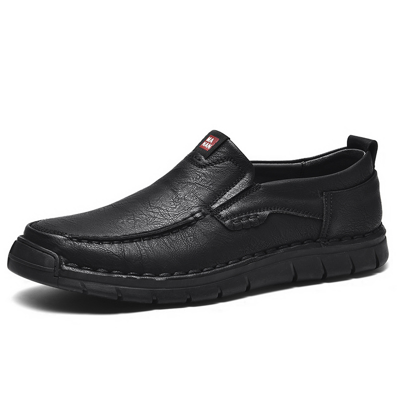Cross-border Casual Leather Shoes Soft Leather Soft Sole Cross-border plus size Leather Shoes for Middle-aged and Elderly Men's Hand-stitched Slip-on Shoes for Dad