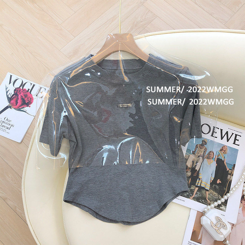 Picture of White Short-sleeved T-shirt Women's Summer Korean-style Design Sense Niche Loose Slimming All-match Solid Color Student Labeling Top