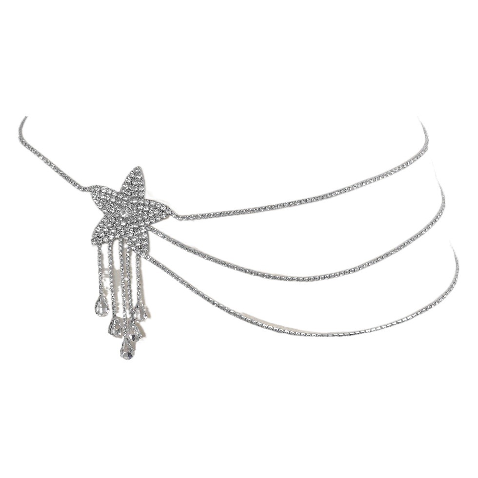 Fashion Full Diamond Tassel Waist Chain Women's Rhinestone Five-pointed Star Stacked Body Chain Waist Decoration Elegant All-match Dress Waist Decoration Chain