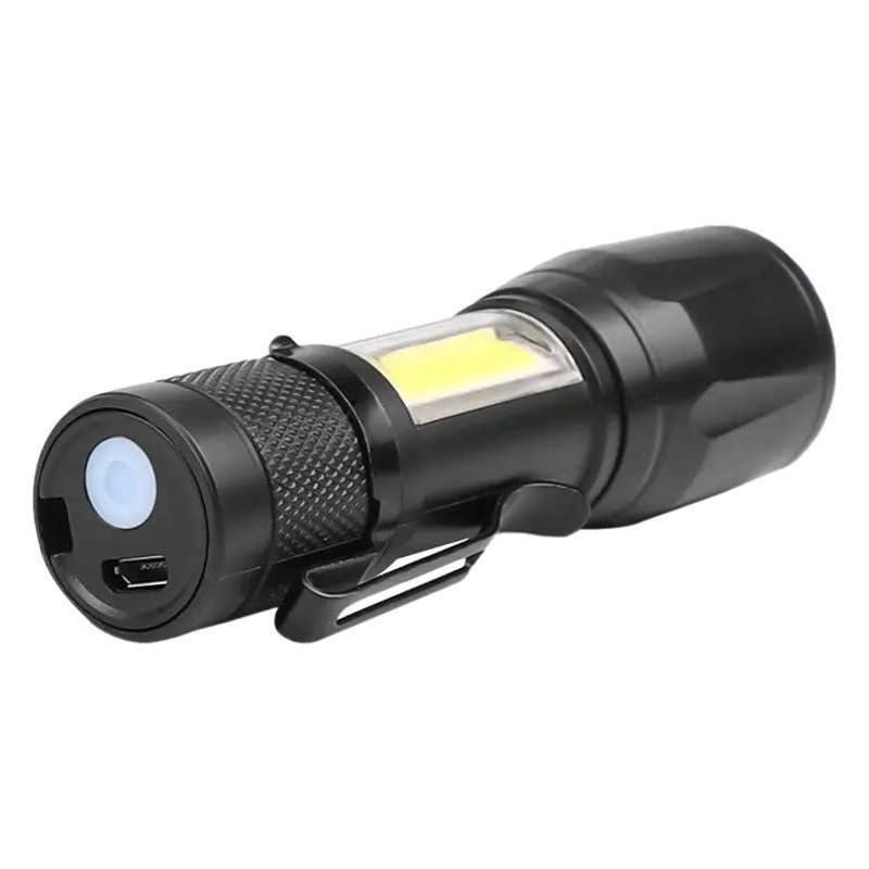 Rechargeable flashlight mini strong light led portable small flashlight with side light home zoom flashlight cross-border