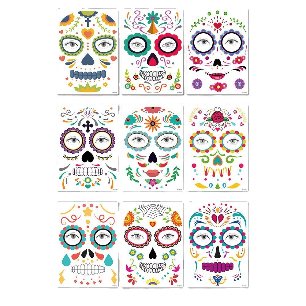 Picture of Cross-Border Waterproof and Sweat-Proof Day of the Dead Masquerade Funny Makeup Temporary Stickers Halloween Face Tattoo Stickers