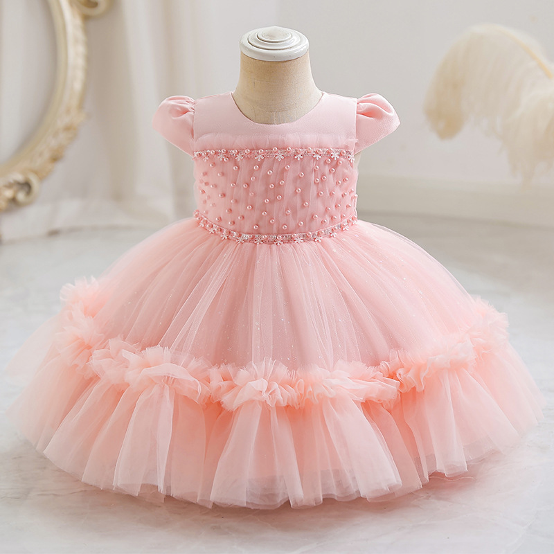 in stock wholesale female baby evening dress puffy yarn beads princess dress one year old banquet dress girl dress