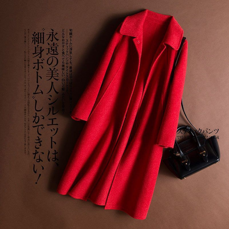 2023 autumn and winter new woolen coat Korean Hepburn wind coat women's long loose lapel windbreaker trendy wholesale